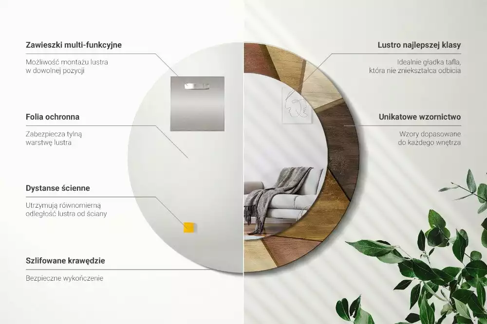 Kulaté dekorativní zrcadlo Geometrické dřevo 3D