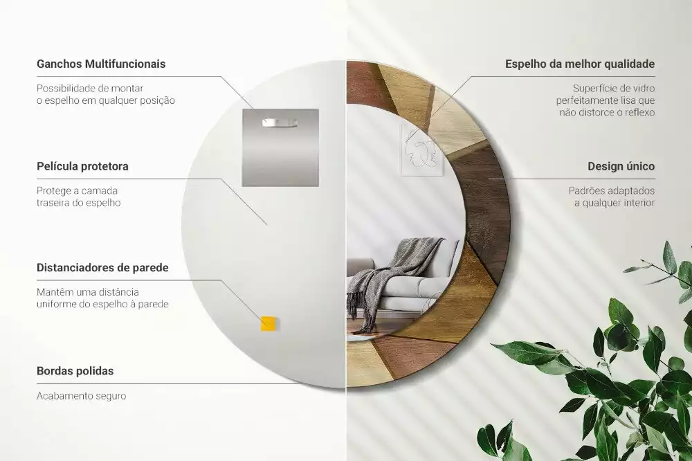 Kulaté dekorativní zrcadlo Geometrické dřevo 3D