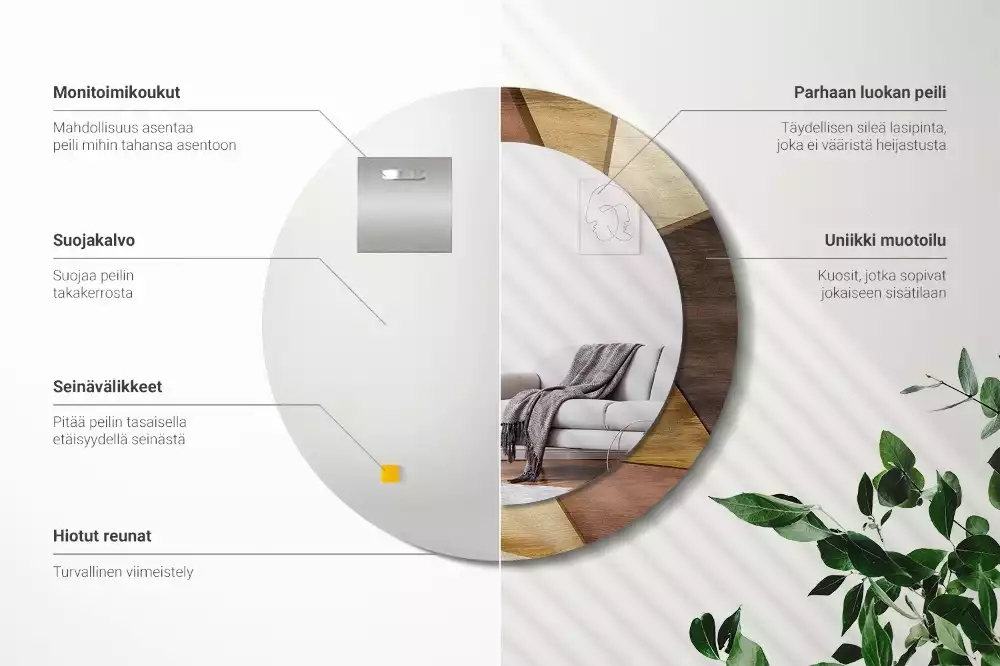 Kulaté dekorativní zrcadlo Geometrické dřevo 3D