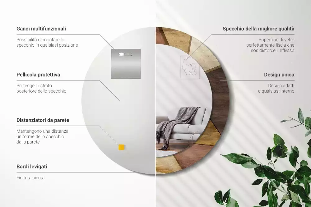 Kulaté dekorativní zrcadlo Geometrické dřevo 3D