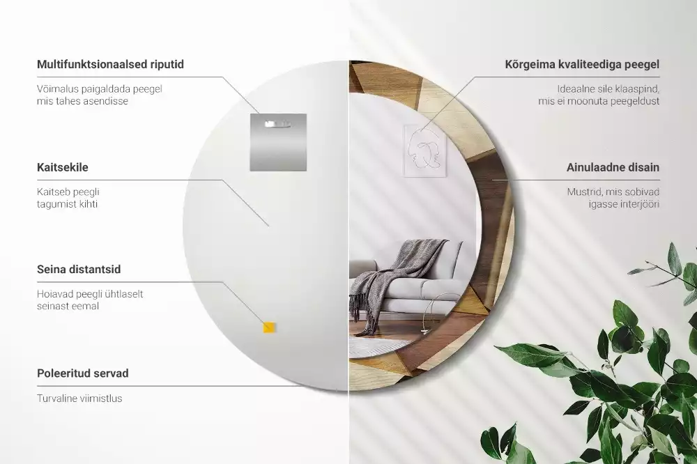 Kulaté dekorativní zrcadlo Geometrické dřevo 3D