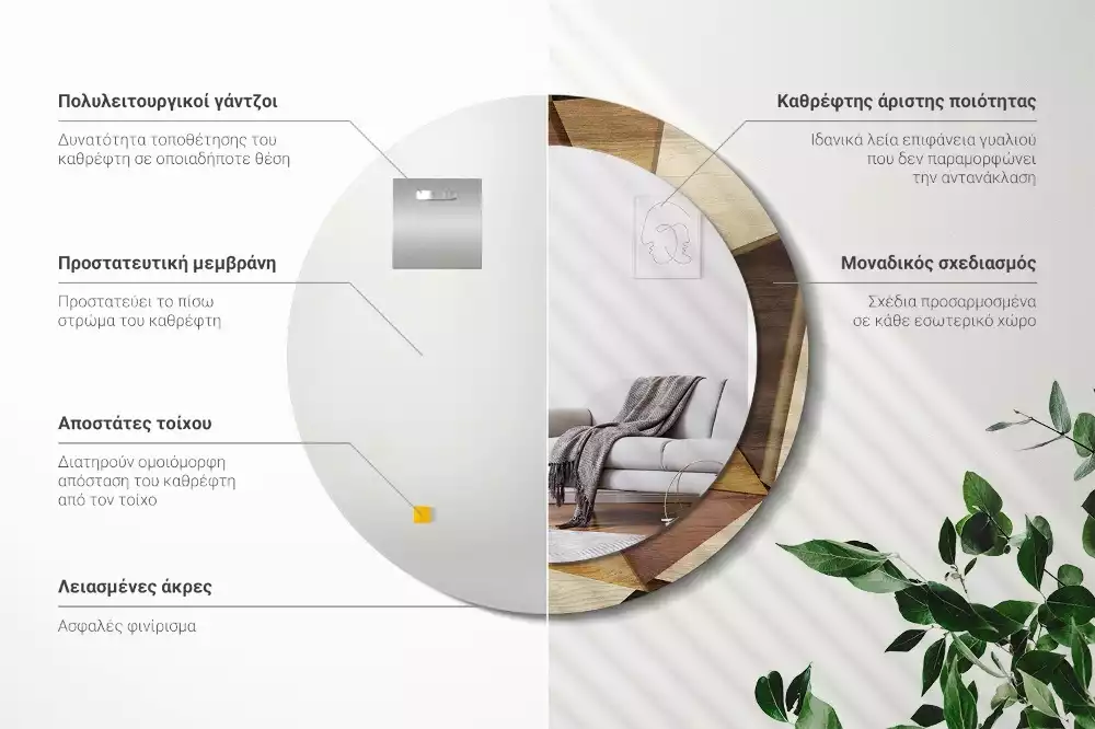 Kulaté dekorativní zrcadlo Geometrické dřevo 3D