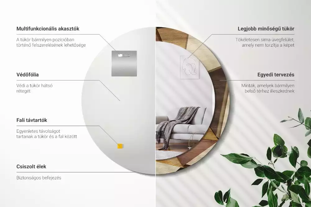 Kulaté dekorativní zrcadlo Geometrické dřevo 3D