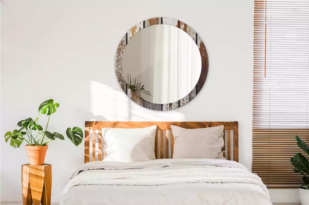 Kulaté dekorativní zrcadlo Tmavé vintage dřevo