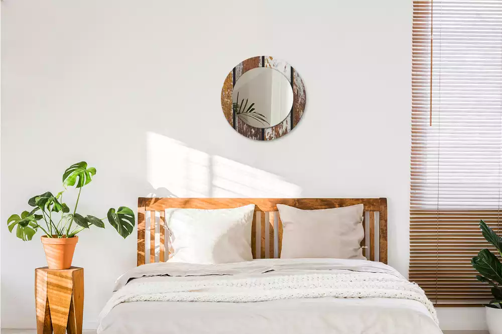 Kulaté dekorativní zrcadlo Tmavé vintage dřevo