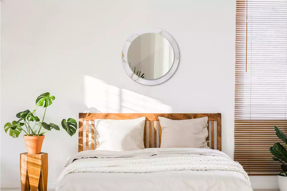 Kulaté dekorativní zrcadlo Bílý mramor