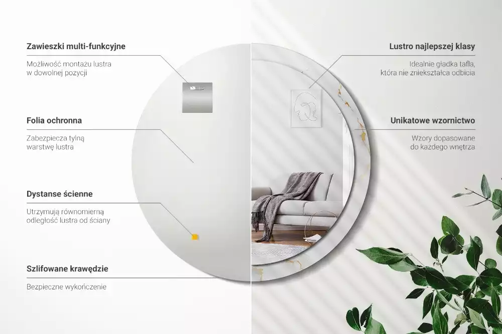 Kulaté dekorativní zrcadlo Bílý mramor