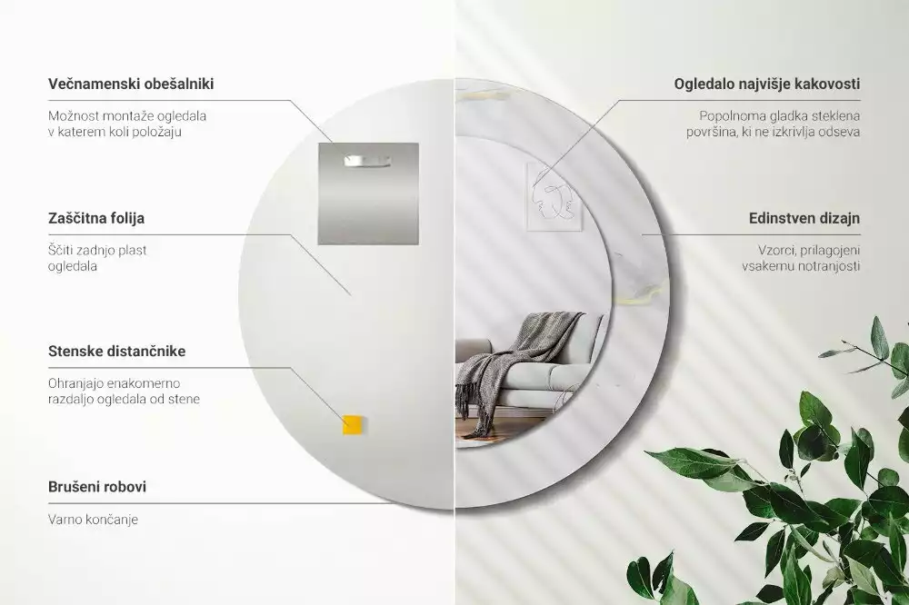 Kulaté dekorativní zrcadlo Bílý mramor