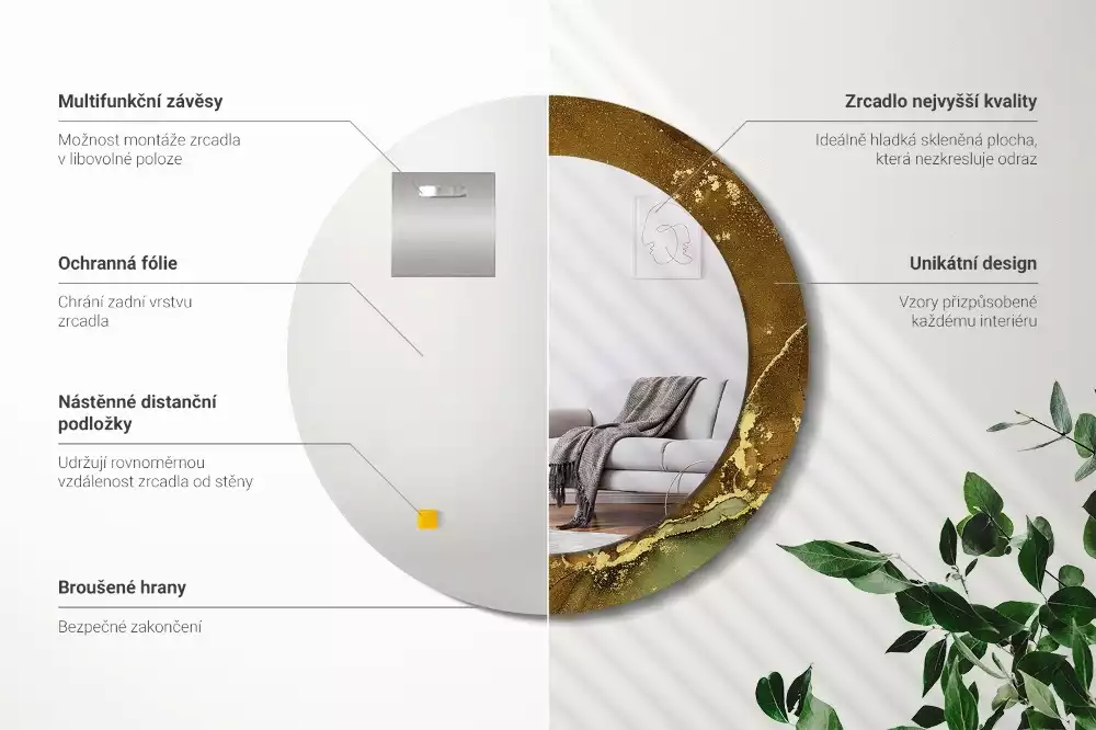 Kulaté zrcadlo s potiskem Kovové víry