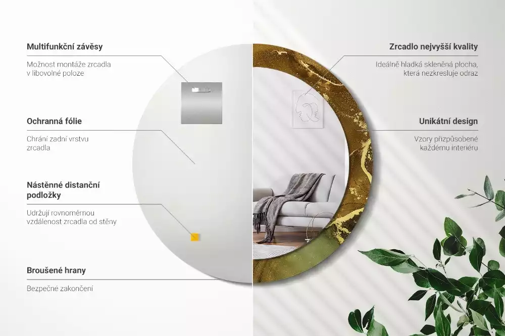 Kulaté zrcadlo s potiskem Kovové víry