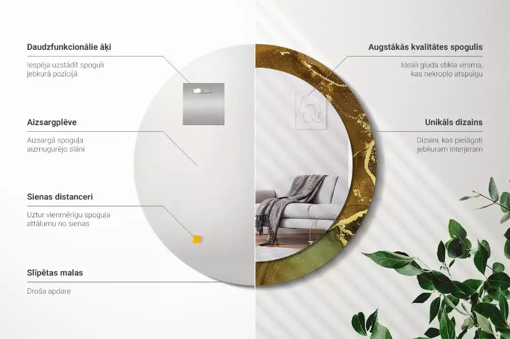 Kulaté zrcadlo s potiskem Kovové víry