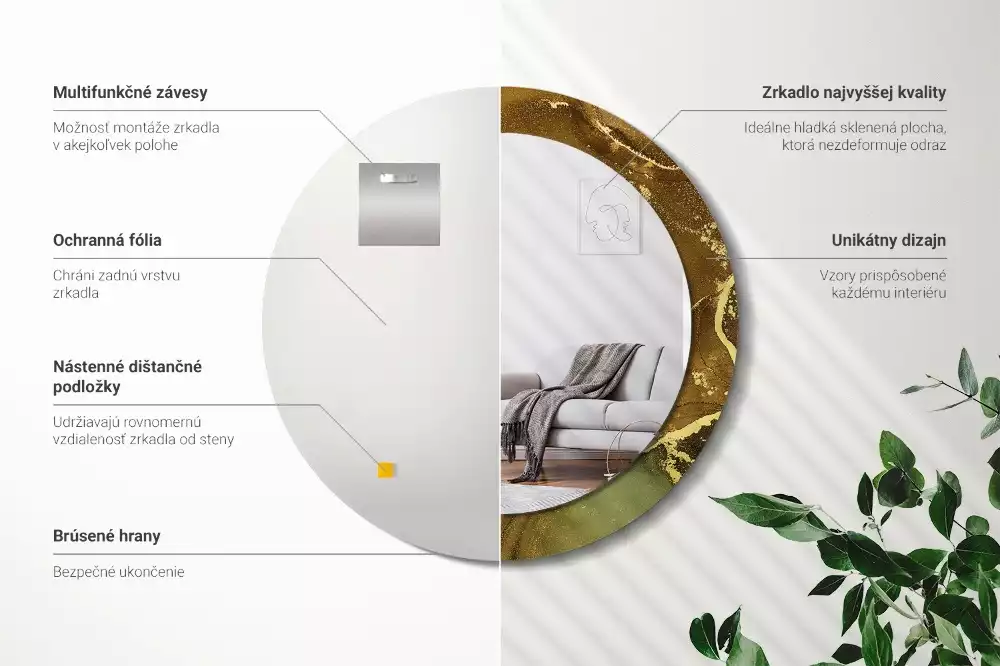 Kulaté zrcadlo s potiskem Kovové víry