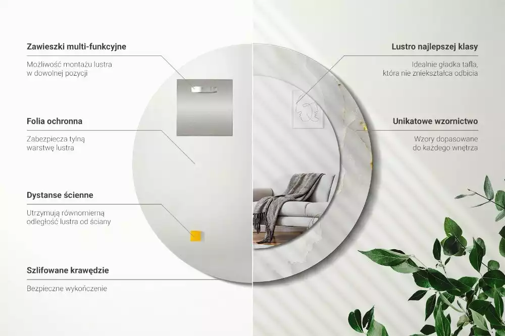 Kulaté zrcadlo s potiskem Lesklý mramor