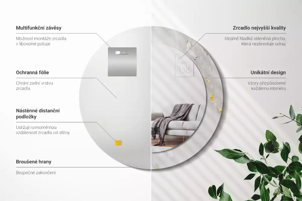 Kulaté zrcadlo s potiskem Lesklý mramor