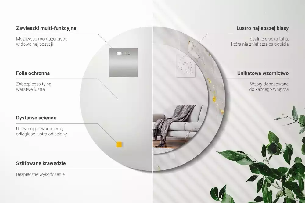 Kulaté zrcadlo s potiskem Lesklý mramor