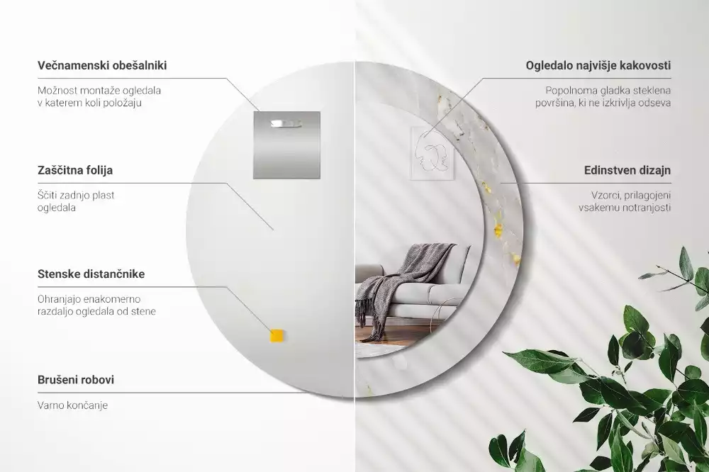 Kulaté zrcadlo s potiskem Lesklý mramor