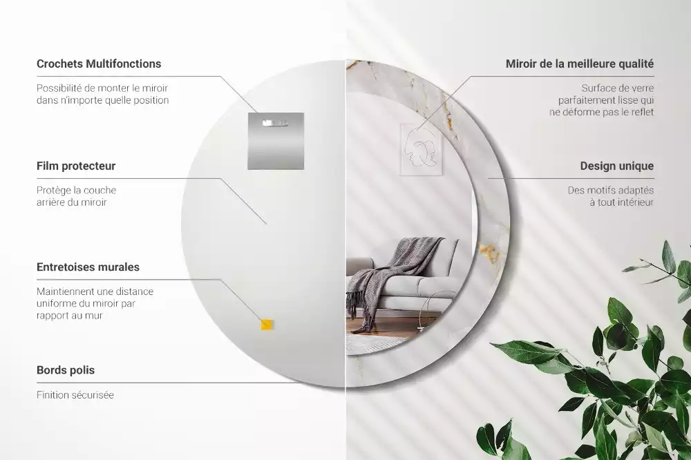 Kulaté zrcadlo s potiskem Lesklý mramor