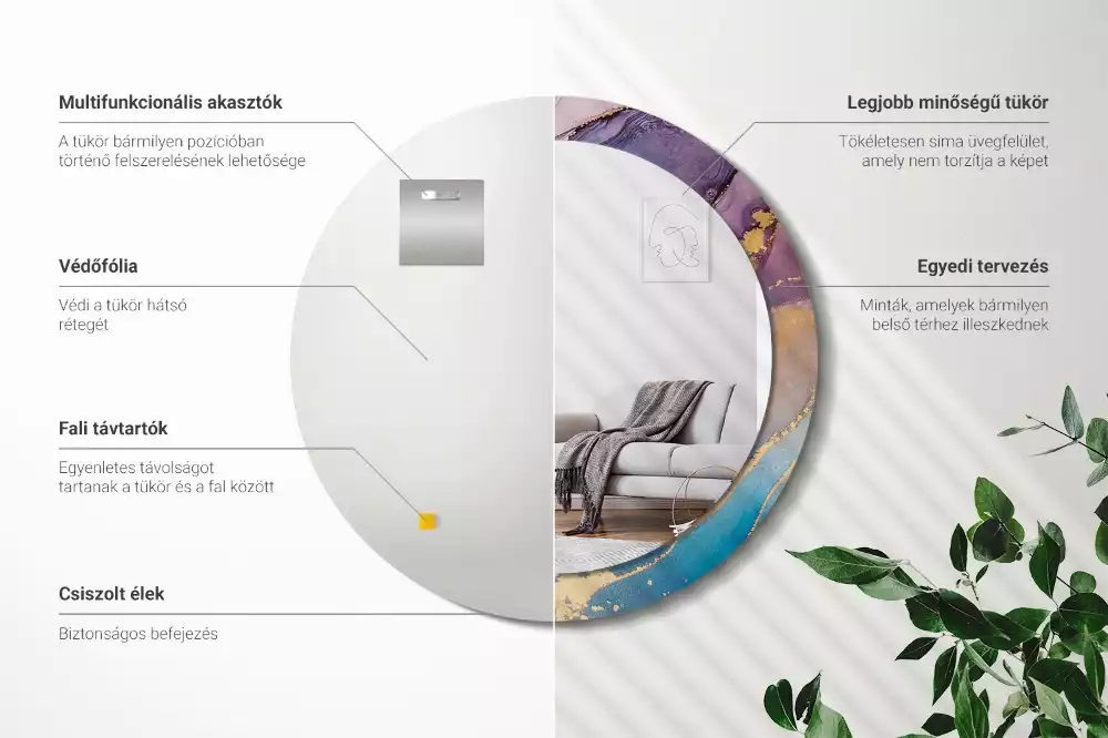 Kulaté zrcadlo s potiskem Mramorový kámen