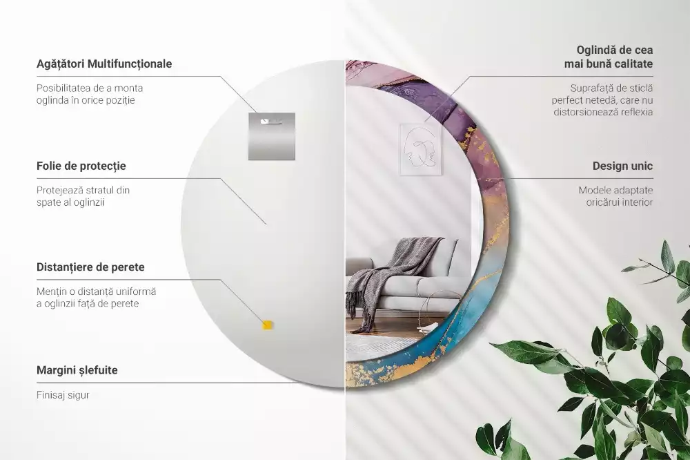 Kulaté zrcadlo s potiskem Mramorový kámen