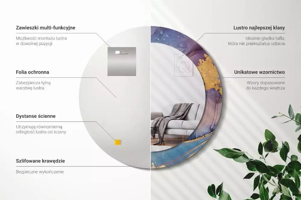 Kulaté zrcadlo s potiskem Mramorový kámen