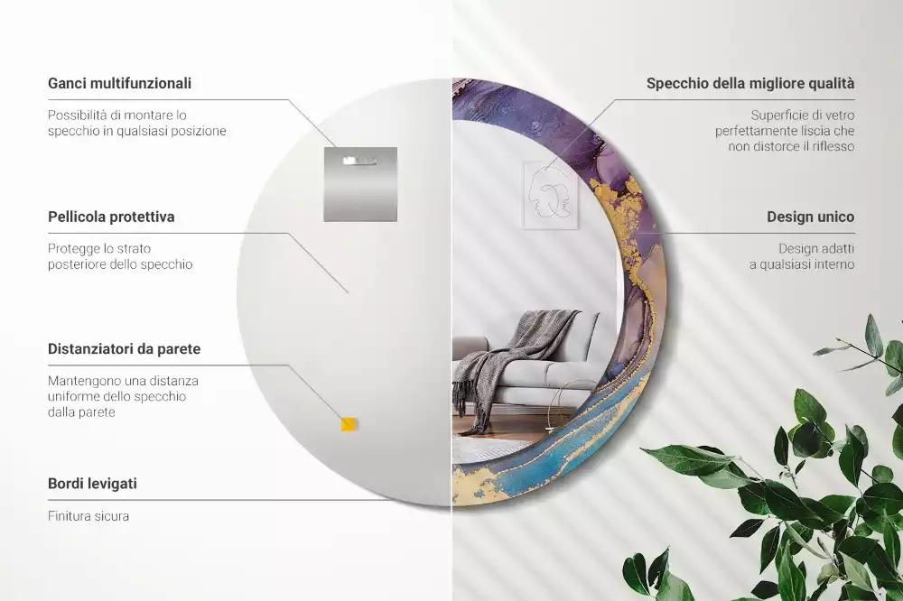 Kulaté zrcadlo s potiskem Mramorový kámen