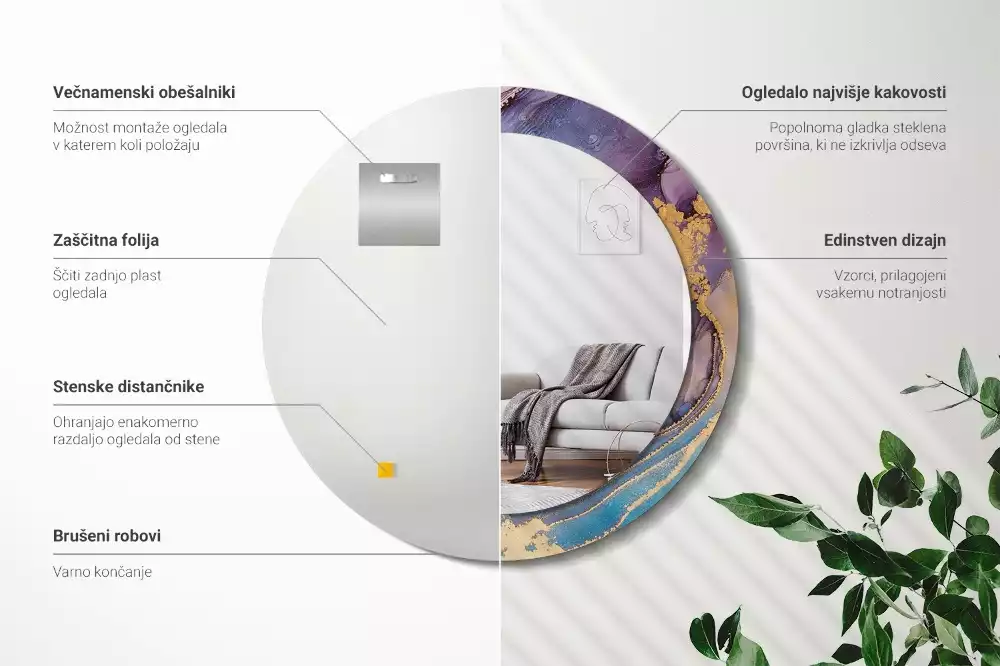 Kulaté zrcadlo s potiskem Mramorový kámen