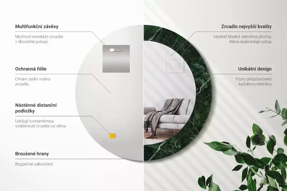 Kulaté dekorativní zrcadlo Zelený mramor