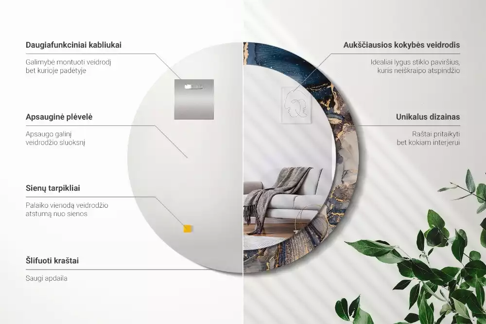 Kulaté zrcadlo s potiskem Abstraktní barvy