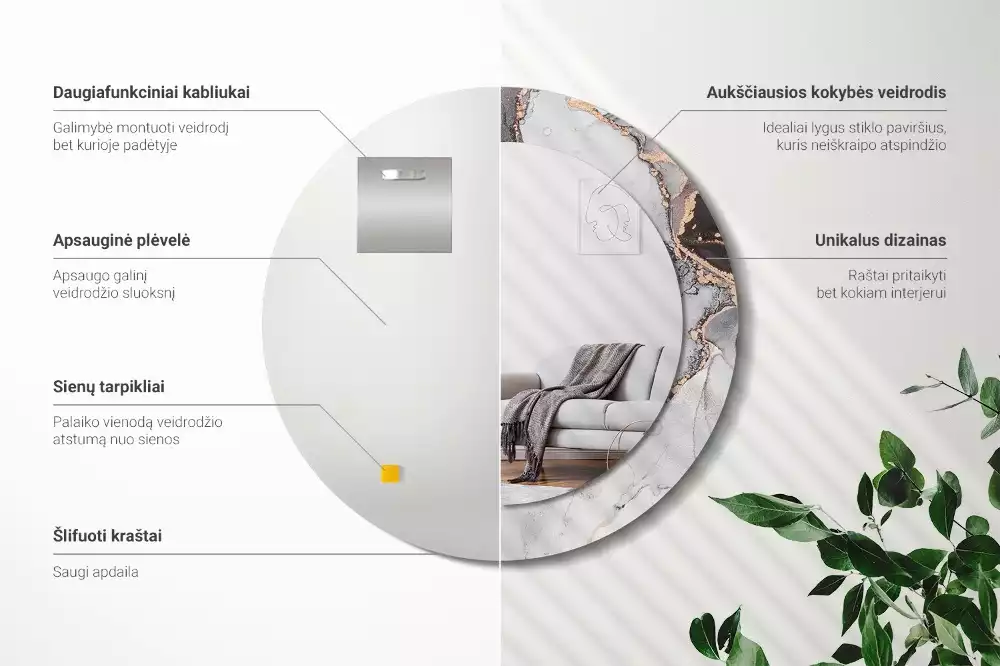 Kulaté dekorativní zrcadlo na zeď Abstraktní mramor