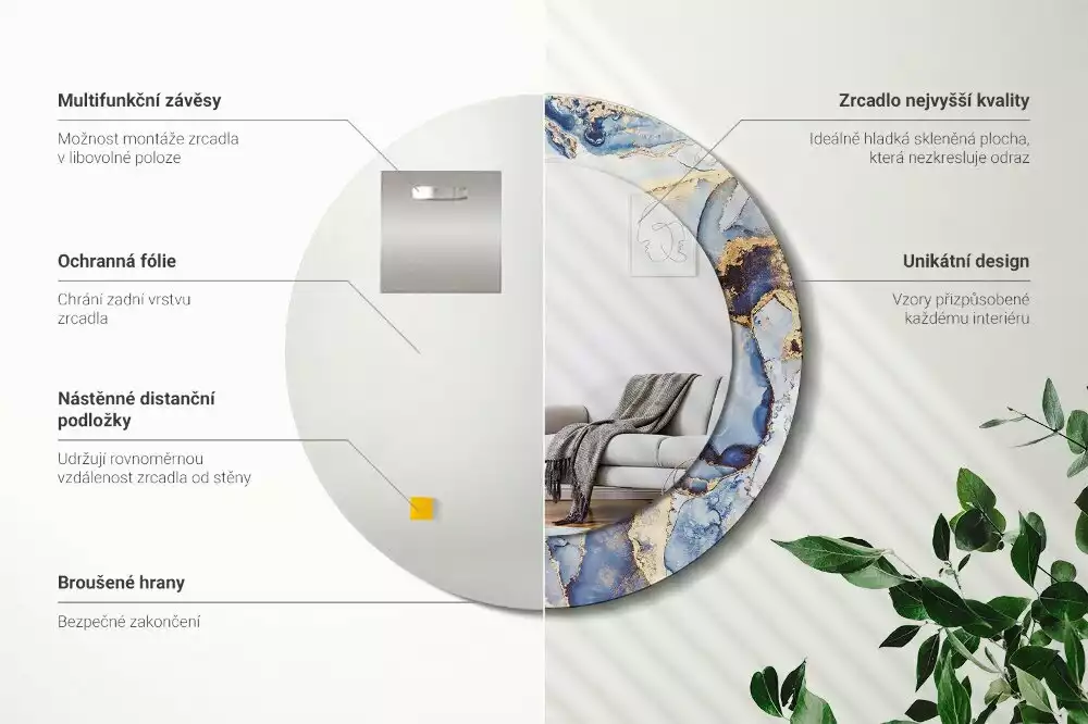 Kulaté zrcadlo s potiskem Abstraktní umění