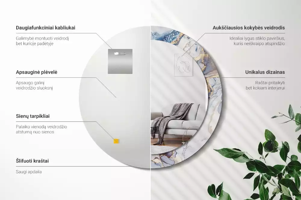 Kulaté zrcadlo s potiskem Abstraktní umění