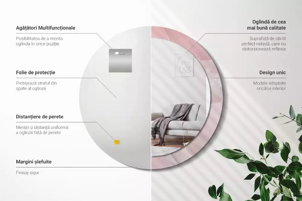 Kulaté dekorativní zrcadlo Růžový kámen