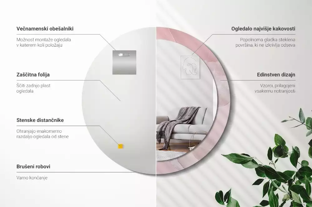 Kulaté dekorativní zrcadlo Růžový kámen