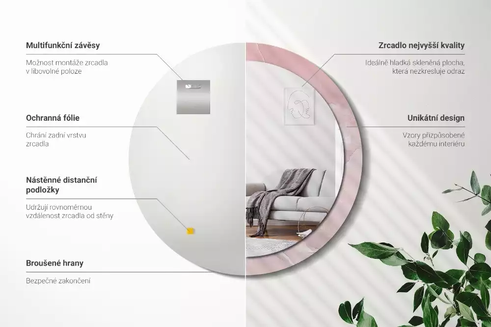 Kulaté dekorativní zrcadlo Růžový kámen