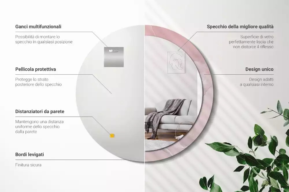 Kulaté dekorativní zrcadlo Růžový kámen