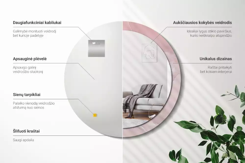 Kulaté dekorativní zrcadlo Růžový kámen