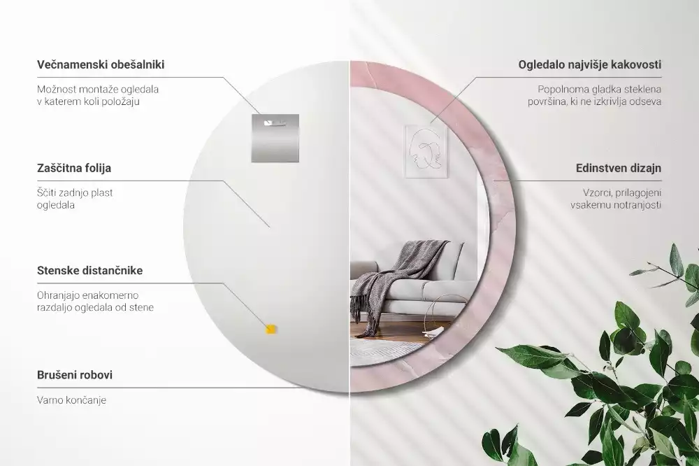 Kulaté dekorativní zrcadlo Růžový kámen