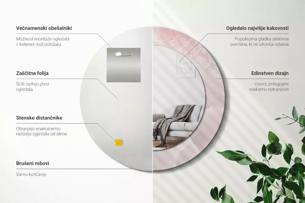 Kulaté dekorativní zrcadlo Růžový kámen