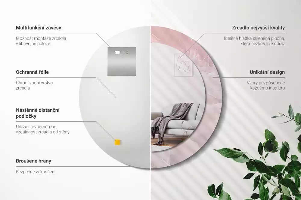 Kulaté dekorativní zrcadlo Růžový kámen