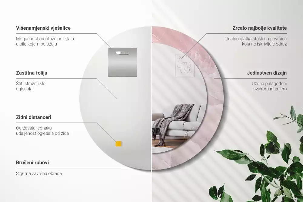 Kulaté dekorativní zrcadlo Růžový kámen