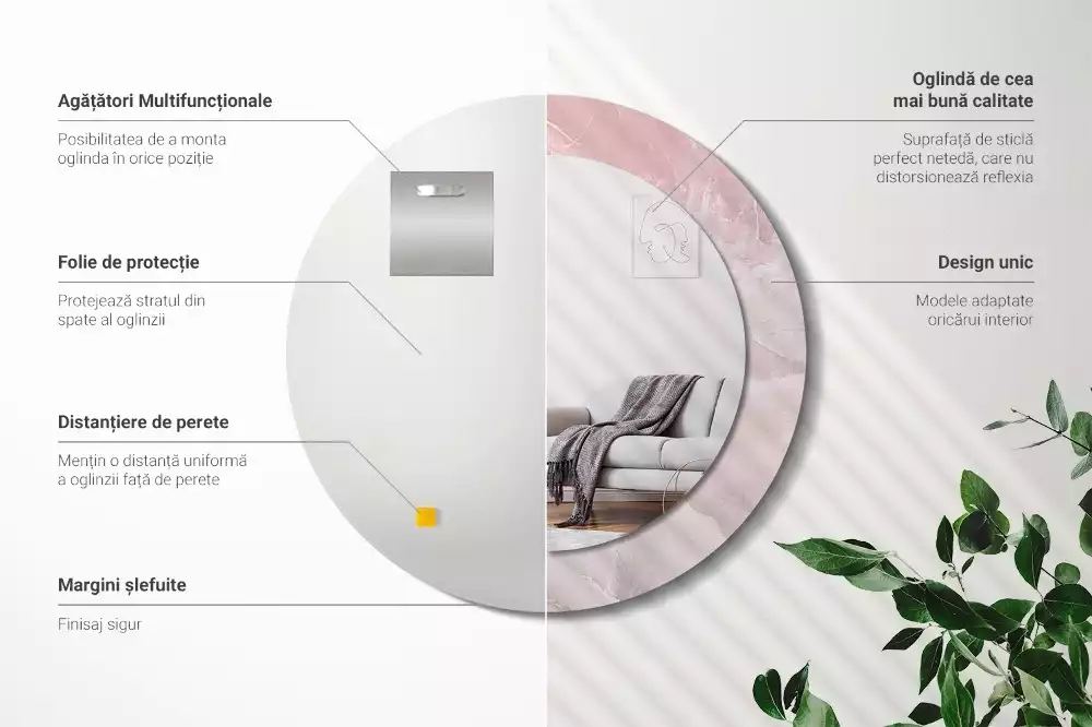 Kulaté dekorativní zrcadlo Růžový kámen