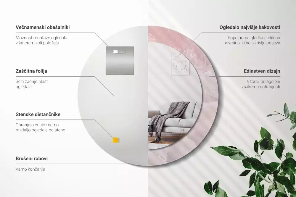 Kulaté dekorativní zrcadlo Růžový kámen