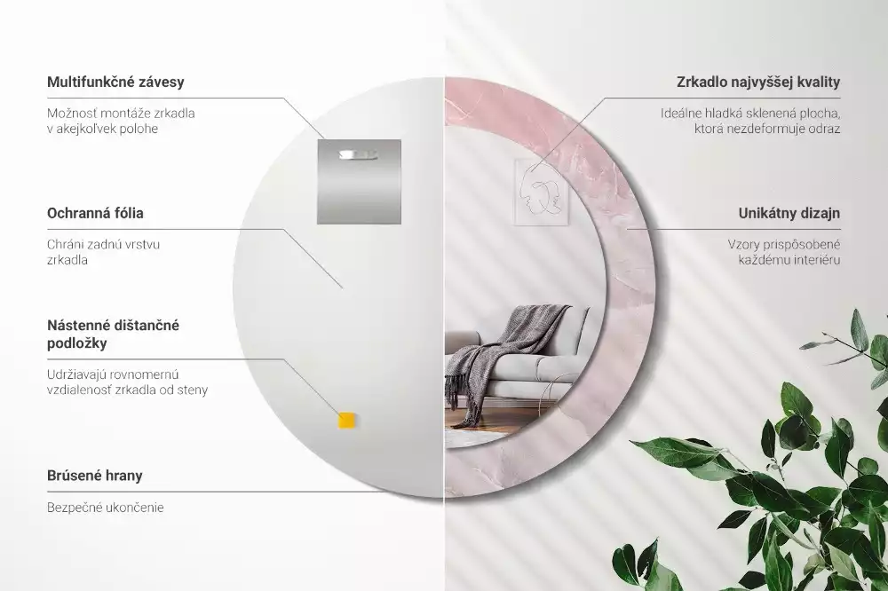 Kulaté dekorativní zrcadlo Růžový kámen