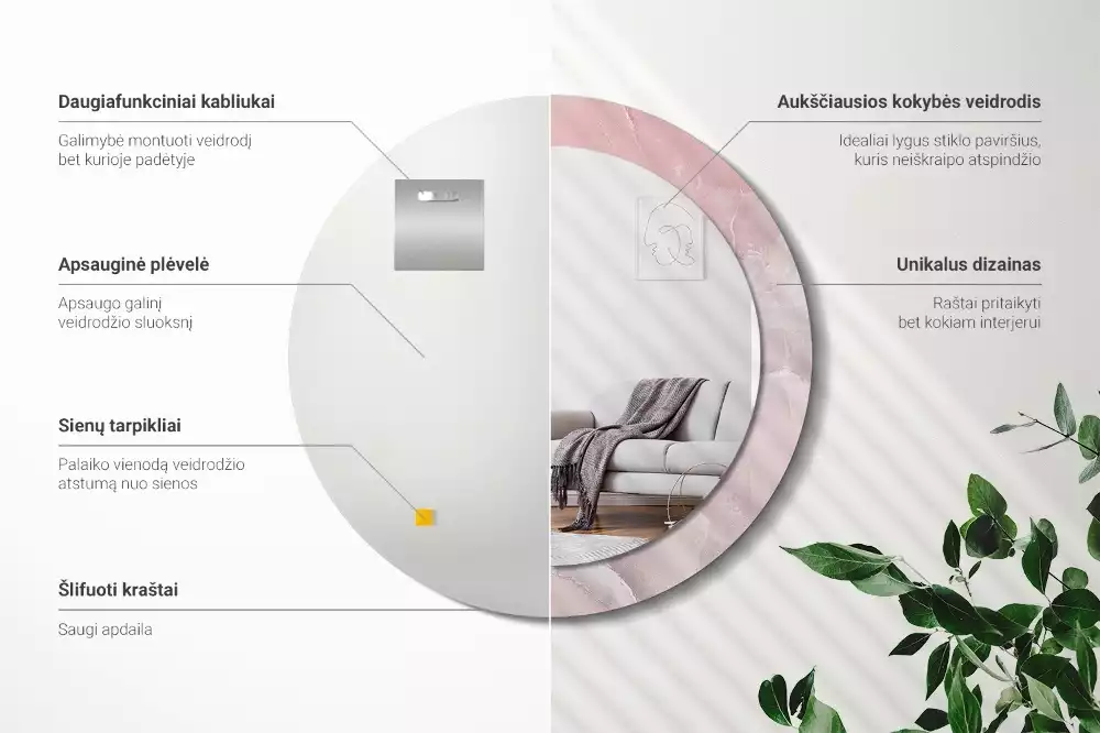 Kulaté dekorativní zrcadlo Růžový kámen