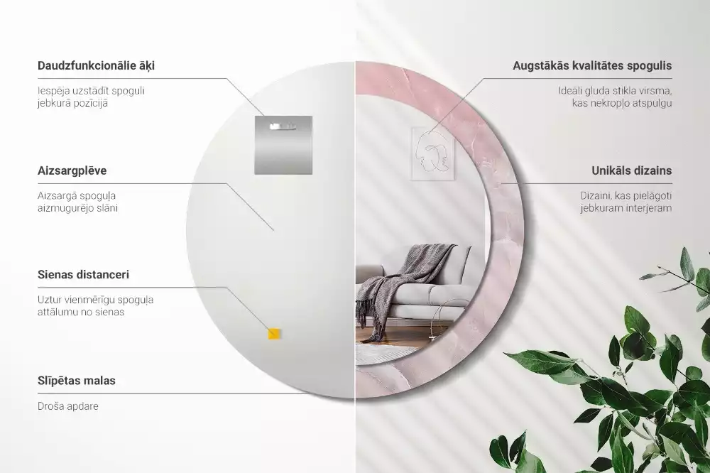 Kulaté dekorativní zrcadlo Růžový kámen