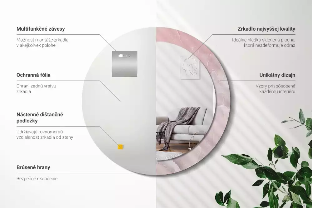 Kulaté dekorativní zrcadlo Růžový kámen