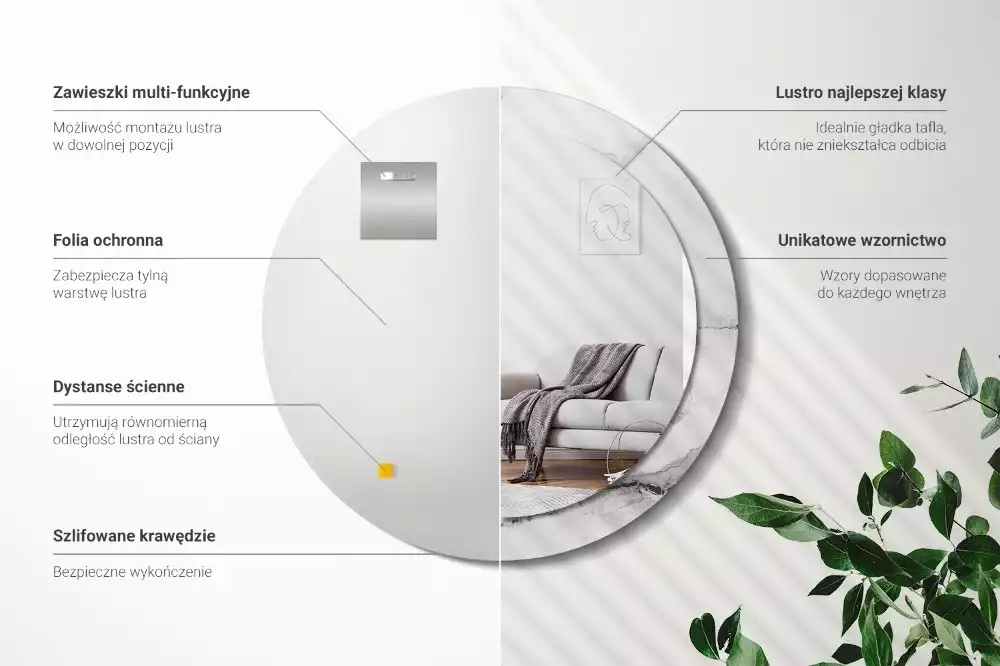 Kulaté zrcadlo s potiskem Bílý mramor