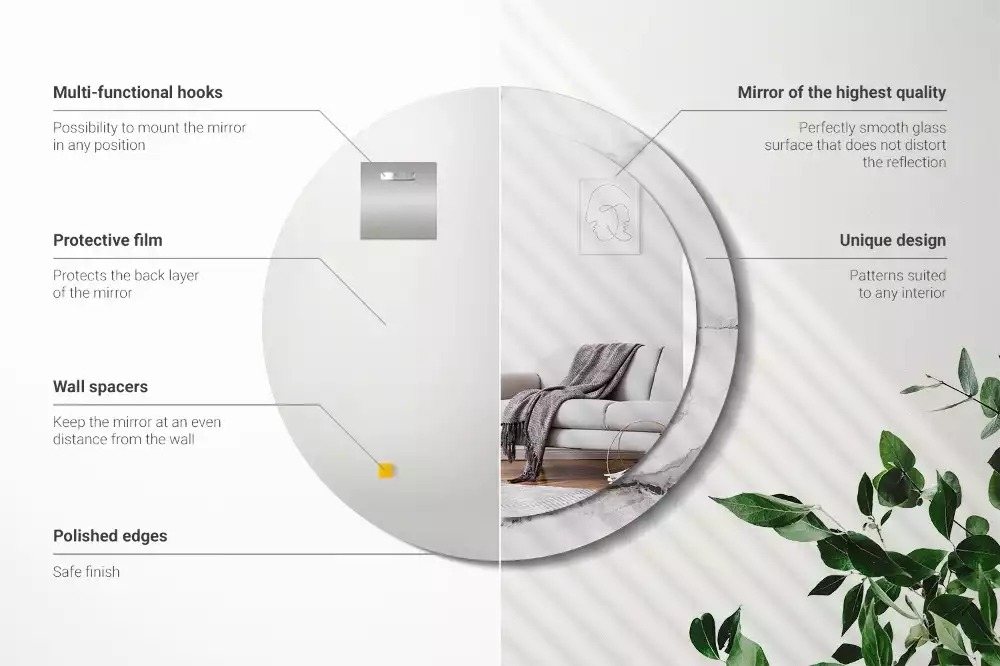 Kulaté zrcadlo s potiskem Bílý mramor