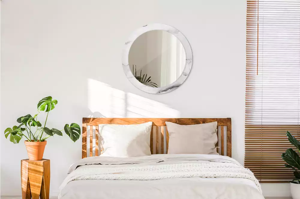 Kulaté zrcadlo s potiskem Bílý mramor