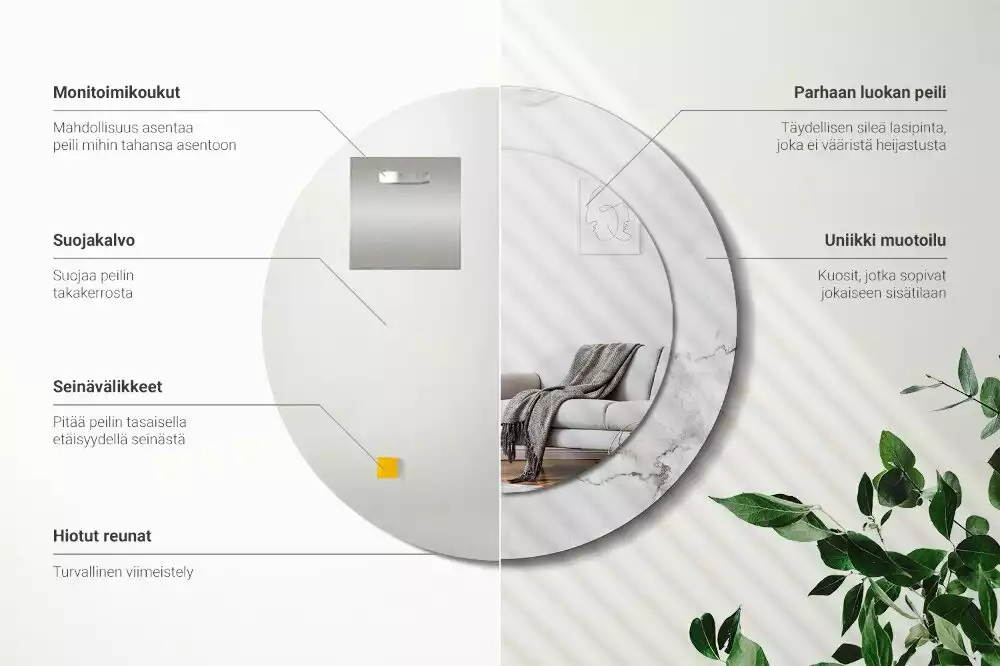 Kulaté zrcadlo s potiskem Bílý mramor